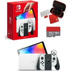 Nintendo New Switch OLED Model White Joy-Con 64GB Console HD Screen Bundle with Super Mario: Odyssey Switch Carrying Case and Screen protector 64gb MicroSD card