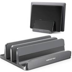 AboveTEK Vertical Laptop Stand, 3 Slots Aluminum Desk Laptop Holder & Laptop Docking Station Stand for MacBook, Tablet, Phone Universal Fit Up to 17.3" Heavy Duty Polished, Anti Slide Grey