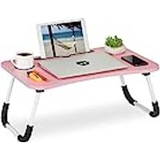 laptopbord för soffa, vikbar, surfplatta, mugghållare, sängbord, H x B x D 26 x 63 x 40 cm, rosa/vit