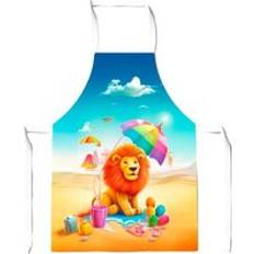Multicoloured Aprons Warren Reed Lion On A Beach Holiday Junior Apron Yellow