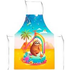 Multicoloured Aprons Warren Reed Sloth On A Beach Holiday Junior Apron Yellow