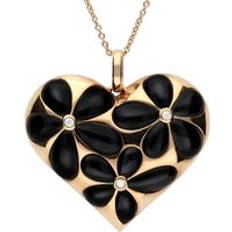 Rose Gold Charms & Pendants C. W. Sellors 18ct Rose Gold Whitby Jet 0.05 Carat Diamond Heart Pendant Option1 Value Rose Gold