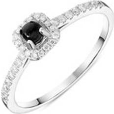 Oro Blanco Anillos C. W. Sellors 18ct White Gold Whitby Jet 0.16ct Diamond Cushion Shaped Ring