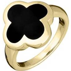 Yellow Jewellery C. W. Sellors 9ct Gold Whitby Jet Bloom Four Leaf Clover Ring