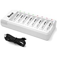 Bonai batteriladdare 8-plats batteriladdare LED-batteriladdare för AA/AAA NI-MH NI-CD Uppladdningsbara batterier med USB-port och 8 NI-MH 1100mAh AAA-batterier