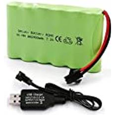 Gecoty 7,2 V NI-MH batteripack, 2 400 mAh uppladdningsbart AA RC bilbatteri, 7,2 V batteri med laddningskabel SM kontakt för fjärrstyrda lastbilar, belysning, elverktyg