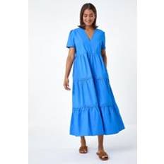 Clothing Roman Plain Cotton Tiered Maxi Dress Blue