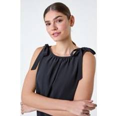 Clothing Roman Bow Detail Shirred Hem Top Black