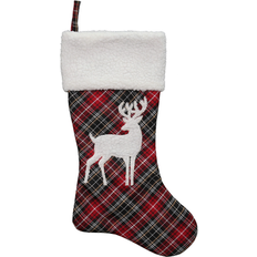 Stockings Northlight 20in Black Red Tartan Reindeer With Cuff Christmas Stocking 20"