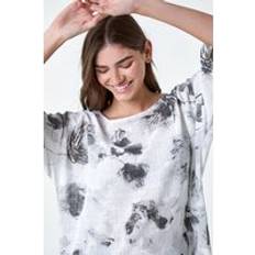 Clothing Roman Sketchy Floral Print Cotton Tunic Top Ivory