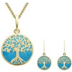 Jewellery C. W. Sellors 9ct Gold Turquoise Round Tree of Life Two Piece Set