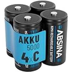 Absina 4 x batterier C Baby LR 14 uppladdningsbara 5 000 med låg självurladdning – C-batterier NiMH med min. 4 500 mAh & 1,2 V – Baby C-batteri