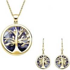 Gold Jewellery Sets C. W. Sellors 9ct Gold Blue John Round Tree of Life Two Piece Set