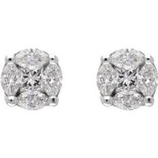 Mother of Pearl Earrings C W Sellors 18ct White Gold 0.39ct Diamond Princess and Marquise Cut Cluster Stud Earrings Option1 Value White Gold