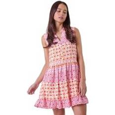 Knee Length Dress - Pink Dresses Roman Petite Geometric Frill Hem Tunic Dress Pink