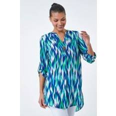 Clothing Roman Abstract Longline Button Detail Top Blue