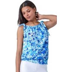 Clothing Roman Bow Detail Abstract Spot Shirred Top Blue