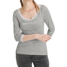 KangaROOS Damen 3/4-Arm Sweatshirt mit Rüschen-Ausschnitt Baumwoll-Pullover 69722003 Grau