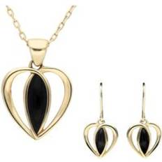 Oro Conjuntos de joyas C. W. Sellors 9ct Gold Whitby Jet Centre Stone Heart Two Piece Set Gold