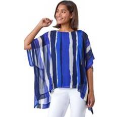 Clothing Roman Stripe Print Chiffon Overlay Top Navy