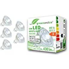 5x greenandco CRI 80 3000K 38° LED-spot ersätter 40W GU5.3 MR16 halogenstrålkastare, 5W 430lm varmvit 12V AC/DC, inte dimbar