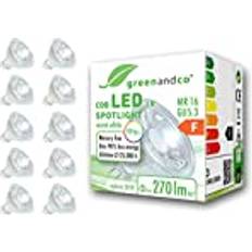 10x greenandco CRI 90 2700K 38° LED-spot ersätter 30W GU5.3 MR16 halogenstrålkastare, 3W 270lm varmvit 12V AC/DC, inte dimbar