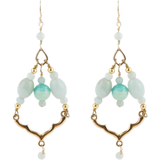 Amazonite Earrings Barse Chandelier Bronze Earrings - Gold/White