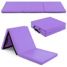 Purple Exercise Mats Costway 6 x 2 FT Tri-Fold Gym Mat with Handles and Removable Zippered Cover-Purple