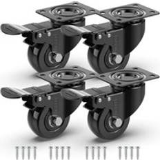 DIY Accessories GROOFOO 4 Swivel Furniture Casters with Brake Screws 50mm Up to 200KG Non-Marking Caster on the Floor for Heavy Load Rubber Wheel for Trolley Black