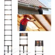 Loft ladders Briefness 3.2M Telescopic Folding Ladder 10.5FT Multi-Purpose Stainless Steel Telescoping Ladder Extendable Portable Sturdy Loft Ladder with EN131 & CE