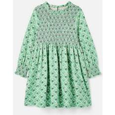 Joules Kids Shirred Jersey Dress Green Print