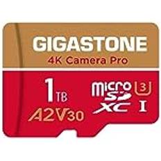 Gigastone [5 års gratis dataåterställning] 4K-kamera Pro 1 TB MicroSDXC-minneskort och SD-adapter, kompatibel med GoPro drönningsswitch, blixtblåsiga 100 MB/s, A2 U3 V30 Micro SD-kort