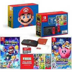 Game Consoles Nintendo Switch Mario 40th Edition Console Red Joy-Con Choose One of Three Download Mario Games Mario Rabbids Spark of Hope Kirby s Return to Dreamland Deluxe 64GB MicroSD card Case