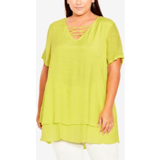 Avenue Blouses Avenue Plus Marion Caged Tunic Top Citrus