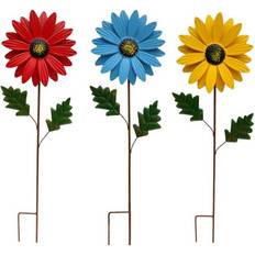 Garden & Outdoor Environment Zhike 3PCS Flower Garden Stakes Outdoor Metal Colorful Sunflowers Daisy