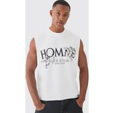 boohooMAN Mens Oversized Boxy Homme Renaissance Distressed Vest - White