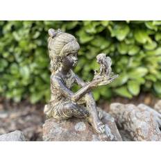 Garden Mile Sitting Girl with Fairy Ornament Rustic Fairy