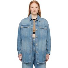 Palm Angels Women Outerwear Palm Angels Blue Faded Denim Jacket Light Blue