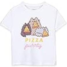 Pusheen Big Girls Vit kortärmad T-shirt Pizza Purrty Cat Design Bedårande Bekväm & Snygg Perfekt present till kattälskare