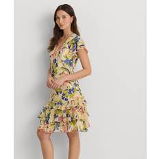 Ralph Lauren Dresses Ralph Lauren Floral Georgette Drop-Waist Dress in Cream/Blue Multi