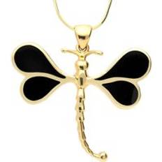 C. W. Sellors 9ct Gold Whitby Jet Four Stone Dragonfly Necklace