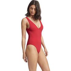 Red Swimsuits Seafolly Dive Deep V Neck One Piece Chilli Red Women's Swimsuits One Piece Red AUS US Women's 12