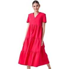 Clothing Roman Plain Cotton Tiered Maxi Dress Fuchsia