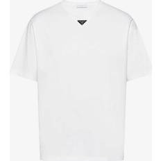 Mens White Logo-plaque Crewneck Cotton T-shirt
