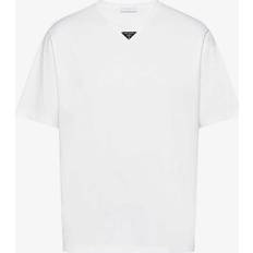 Prada Men T-shirts Prada Mens White Logo-plaque Crewneck Cotton T-shirt