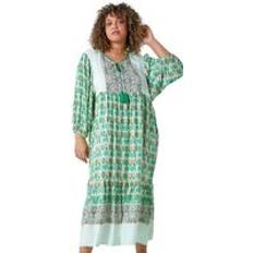 Clothing Roman Curve Boho Print Tiered Midi Dress Green