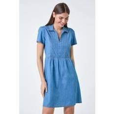 Clothing Roman Cotton Denim Collared Dress Mid Blue