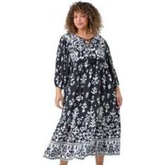 Clothing Roman Curve Boho Print Tiered Midi Dress Black 22-24