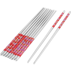 Red Chopsticks Unique Bargains Steel Floral Pattern Resuable 22.5cm Len 5 Pairs Silver,Red Silver,Red Chopsticks