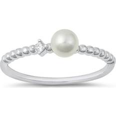 Pearl Rings Sac Silver Freshwater Simulated Pearl Clear CZ Ring .925 Sterling Band White Jewelry Female